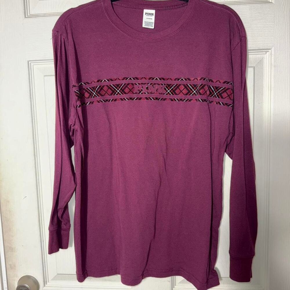 Pink Victoria's Secret Plaid Logo Long Sleeve Sz Large
